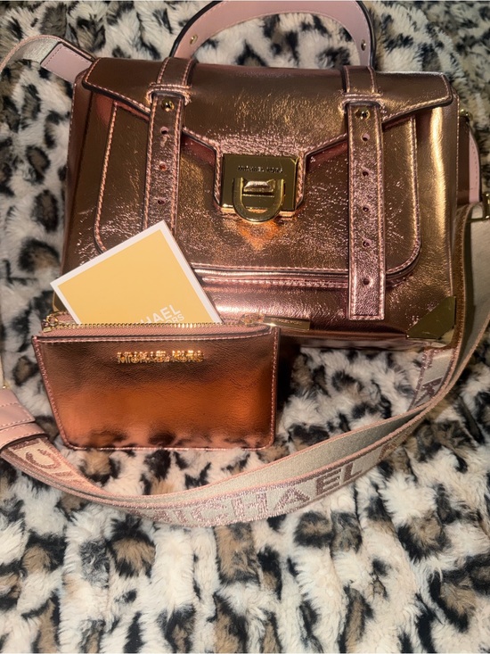 Michael Kors Handbags - Michael Kors Metallic Rose Manhatten Satchel with Matching Card Case